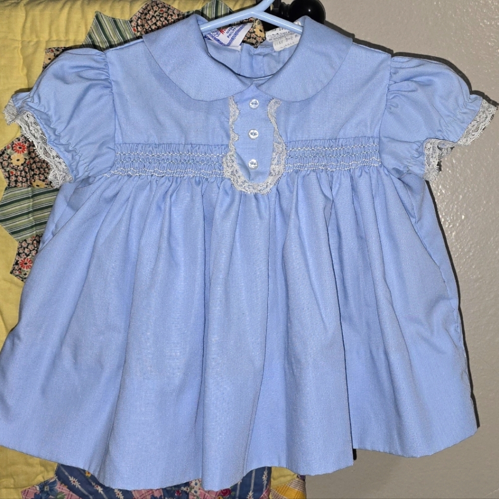 WONDERALLS Vintage Blue Dress Shirt with Lace Trim
